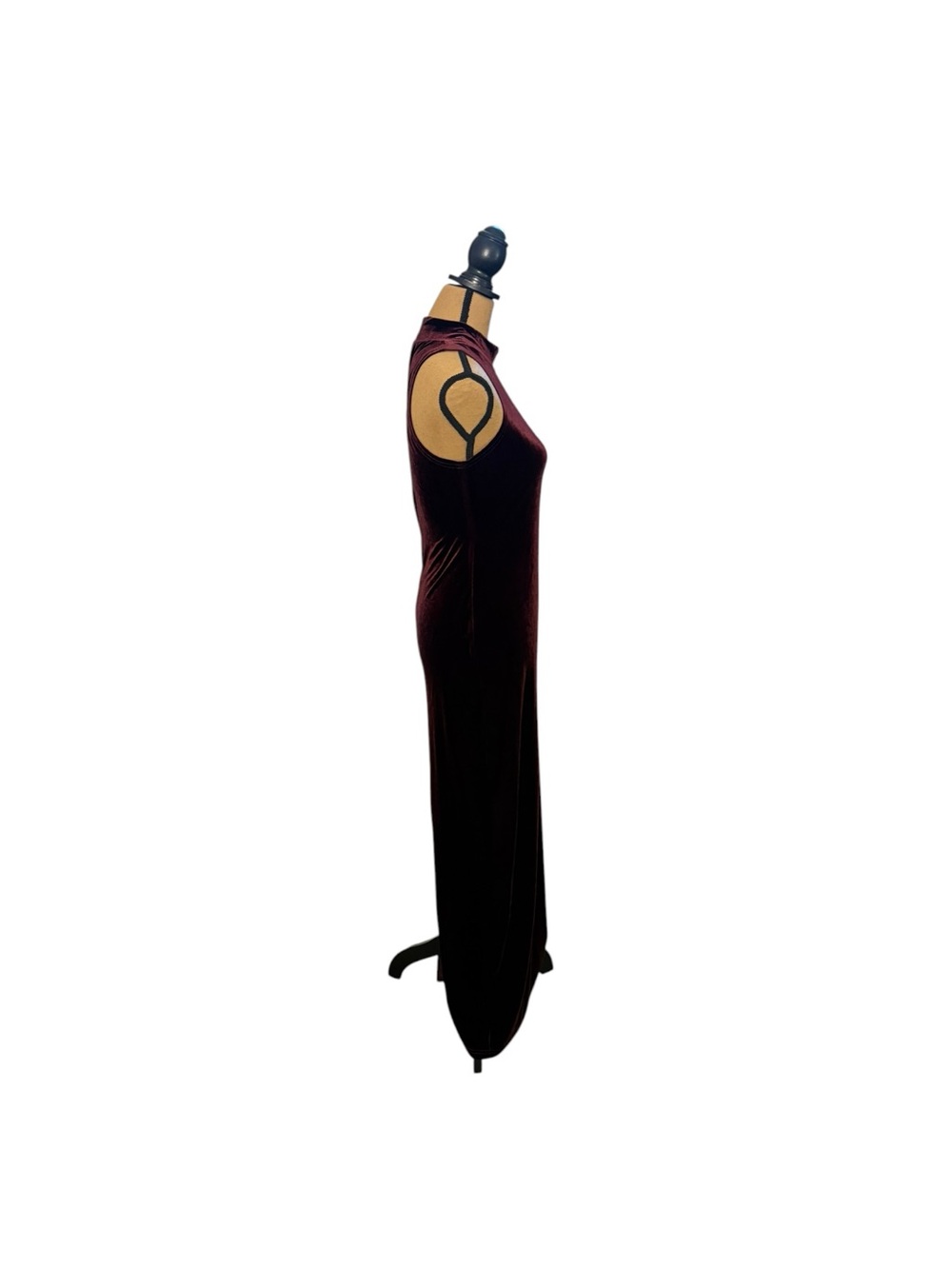 MINKPINK Women M Burgundy Velvet Maxi Dress Mock Neck Whimsigoth Gothic Slit - Picture 2 of 11